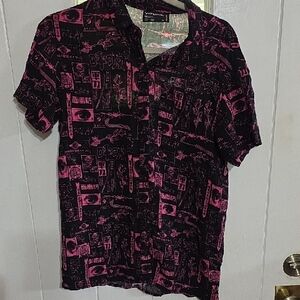 Vitriol Men's? Shirt Black Pink Asian Graphics‎ Buttons Sz S EUC